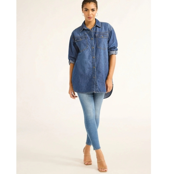 Sofia Jeans Oversized Boyfriend Shirt with Long Sleeves - Picture 1 of 4